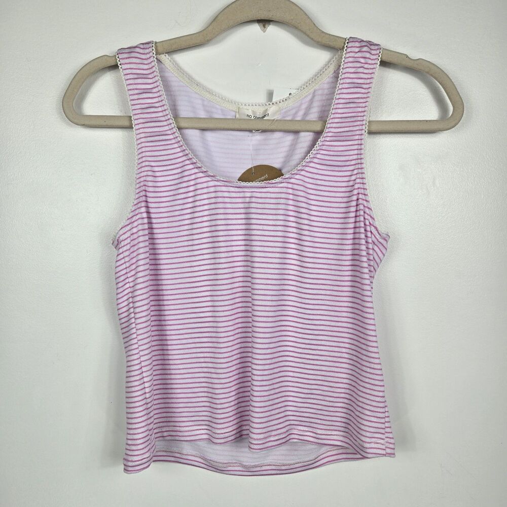 No Comment Women's Size Large Pink White Striped Terry Tank Top NWT